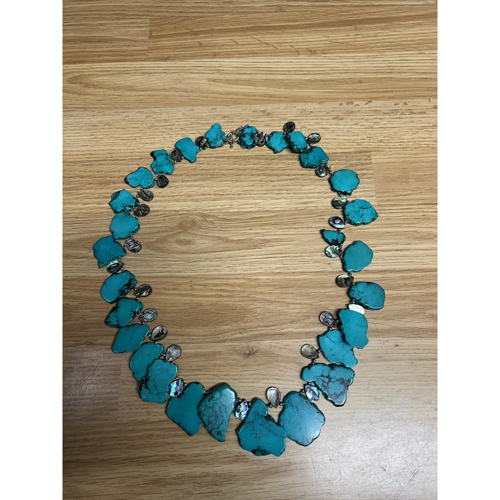 Authentic Slab Turquoise Necklace with Abalone Tear Drop and Sterling Accents
